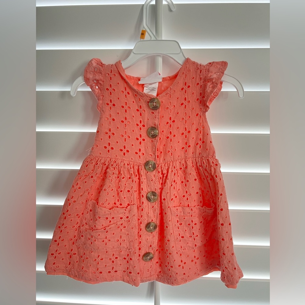Coral Eyelet Kids Dress